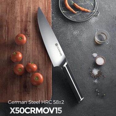 Набір ножів 14 предметів з бруском, кухонний набір ножів з дерев'яним бруском, леза з німецької сталі X50CrMoV15 (шеф-ніж, сантоку, ніж для стейка, ніж для овочів, ножиці). Чорний колір.