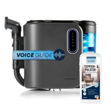 CLEANmaxx Професійний пароочисник та чистий для килимів та оббивки | EASYmaxx засіб для чищення килимів | Миючий пилосос для диванів, авто, килимів, оббивки та ін. | Плямисто-видалятор чорного кольору з шампунем Pro Steam Touch 2000W