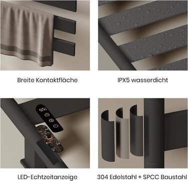 Електричний сушильник для рушників EMKE 180° з полицею, Wifi, 120W, 760x450 мм, чорний