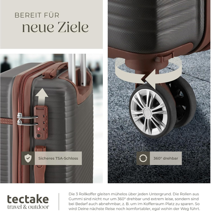 Набір валіз Tectake 13 шт. з валізою, сумкою та ролерами: 3 великі валізи, TSA-замок, сірий