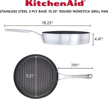 Сковорода-гриль KitchenAid 71012 з тришаровим дном, антипригарне покриття, 26 см (10.25 дюймів)