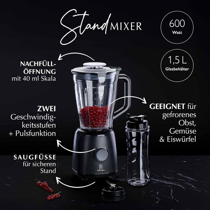 Стаціонарний блендер Stanley Rogers 500W з скляним глечиком 1л, 4-лопатева система + насадка для змішування, 2 швидкості