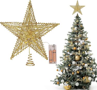 Світлодіодна зірка Belle Vous Gold - 26 см - Блискуча металева ялинкова іграшка - Різдвяна вечірка / прикраса приміщення - Працює від батарейок