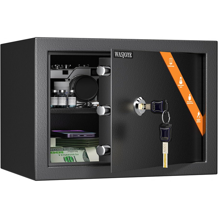 Сейф Safe Tresor з ключем WASJOYE для дому/офісу, великий настінний сейф з 2 ключами для грошей, прикрас, ліків та документів (45*35*31см, 19л)
