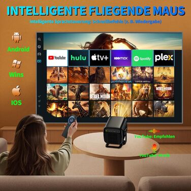 Портативний проєктор Mini Beamer 4K Full HD з 5G WiFi 6, Bluetooth 5.4 та автоматичною корекцією трапецеїдальних спотворень. Підтримка USB/Laptop/PC, з мишкою та пультом дистанційного керування. Чорний (Black-1)