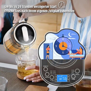 Електричний чайник Razorri 1.7L з автоматичним підйомом кошика, BPA Free, 5 сортів чаю, 3 інтенсивності заварювання, підтримання тепла до 60 хв, програмований час заварювання, з нержавіючою сталлю