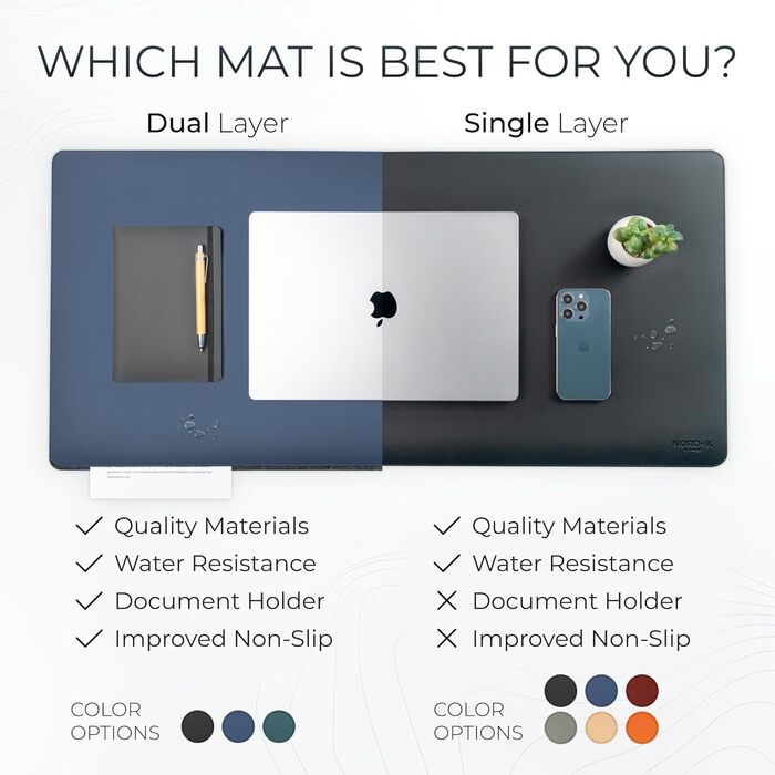 Кілимок для столу Nordik з екошкіри та фетру, великий підкладник під мишу та органайзер для кабелів (Sattelbraun, 89,9 x 43,2 см) — преміум аксесуар для домашнього офісу