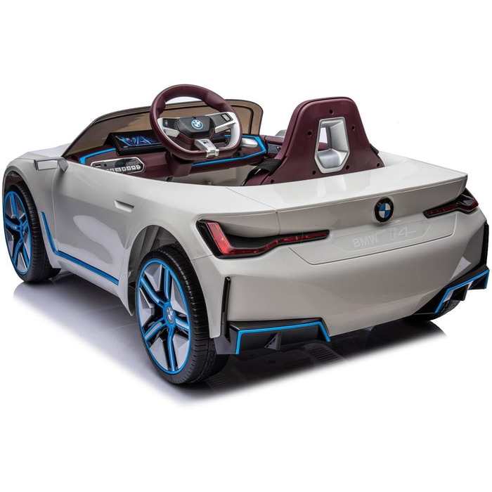 Дитячий електромобіль BMW i4, ліцензія, 12V7A, 2 мотори, керування, MP3, шкіряне сидіння, EVA, білий