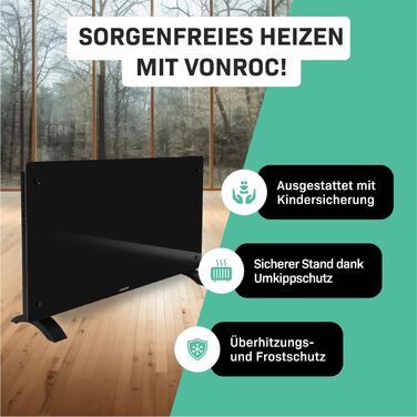 Електричний конвекторний обігрівач VONROC - 2500W, білий/чорний, керування через додаток, для площі до 24м²