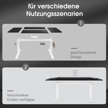 Електричний столик для роботи JUMMICO, 180x80 см, з регулюванням висоти, dualmotor, 100 кг, з кабелеуправлінням, 3 пам'яті висоти, USB-C, для home office (чорний+білий)