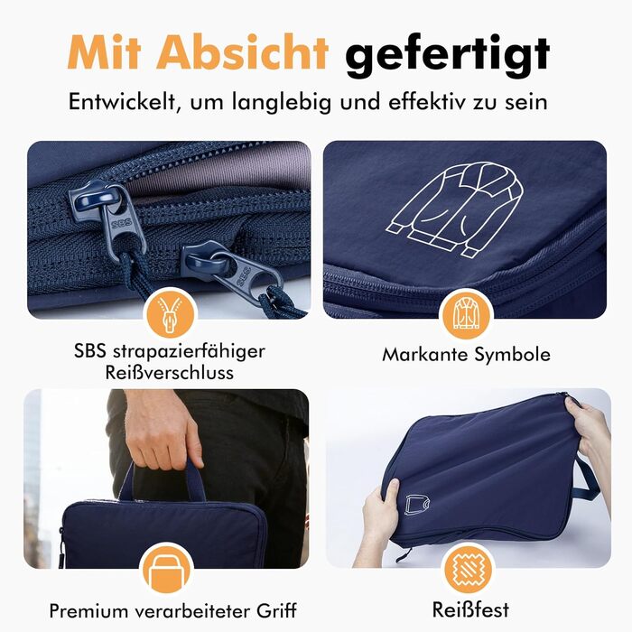 Набір компресійних органайзерів для одягу в дорогу (5 шт), нейлонові дорожні сумки-кубики для валізи та рюкзака, темно-синій