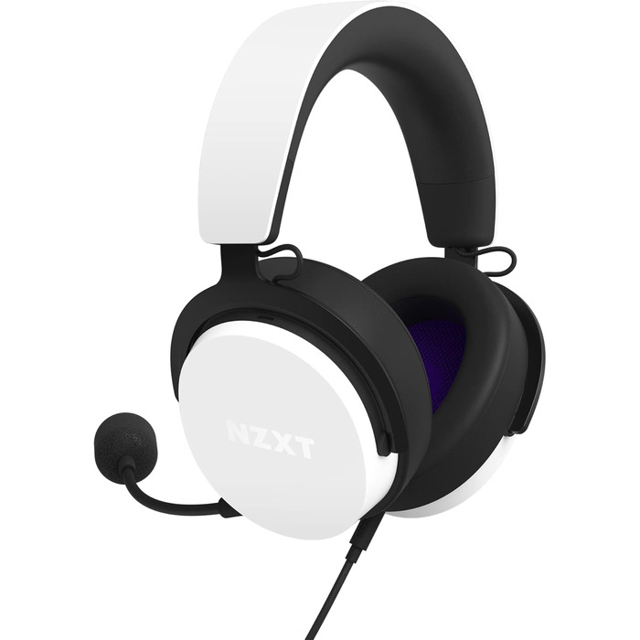 Дротова ігрова гарнітура для ПК NZXT - Hi-Res Audio, DTSX, легка, знімний мікрофон, біла