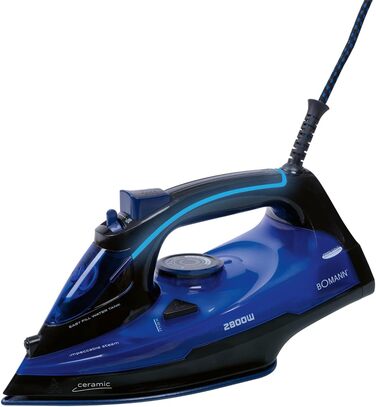Праска з пароутворювачем Bomann DB 6038 CB, 2800 Вт, 7 функцій, LED-підсвітка ручки, підошва з 3D-кераміки, чорний/синій