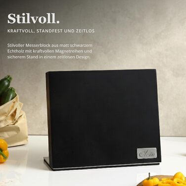 Магнітний тримач для ножів Oleio, чорний. Тримач без ножів з потужним магнітом, нержавіюча сталь, підставка для дамаських та кухонних ножів