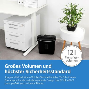 Шредер Genie 480X: знищувач документів, 8 листів, P-4, автоматичний, 12л, захист від перегріву
