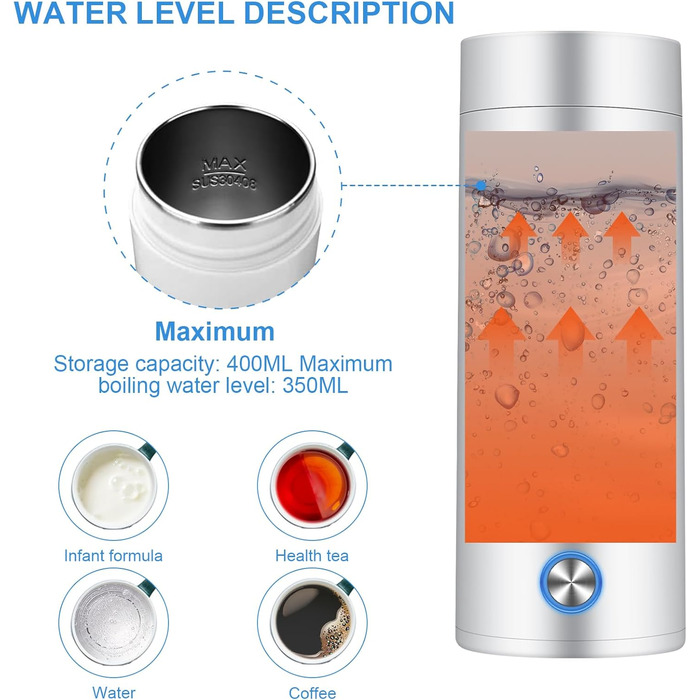 Портативний електричний туристичний чайник 400 мл, міні-термос з нержавіючої сталі 3 в 1 для чаю, кави, дитячого молока