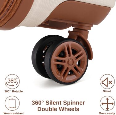 Набір валіз KONO 6-ти частинний: велика валіза, середній кофр, ручна сумка, косметичка. Колір: білий/коричневий