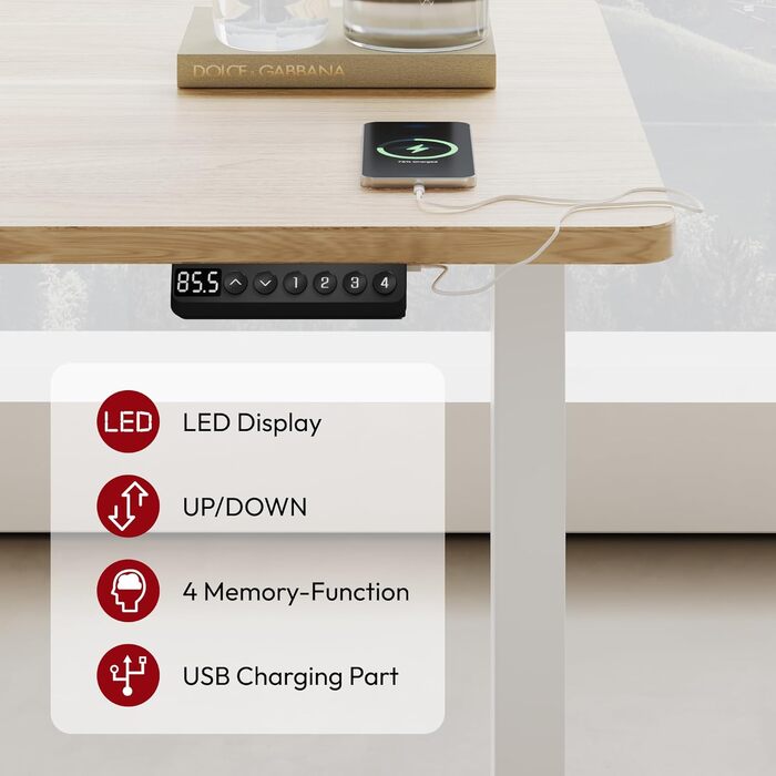 Регульований стіл Sanodesk 160x80 см білий + ahron. Електричний, ергономічний, з подвійним мотором.