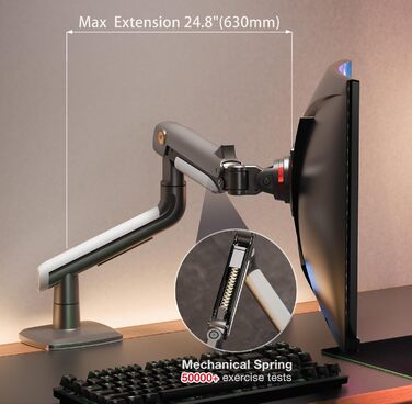 Кріплення для монітора NB Ergonomic Gaming, для широких моніторів 27-50 дюймів, навантаження до 18 кг, VESA 75/100 мм, Gun Black