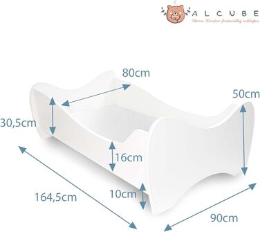 Дитяче ліжко Alcube 80x160 см Комплект гойдалок I з рейковим каркасом і матрацом I Молодіжне ліжко 160х80 см, із захистом від падіння, Зроблено в Європі I висока стійкість Повне ліжко - Біле 80 х 160 см Білий