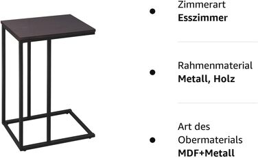 Журнальний столик, журнальний столик, журнальний столик, журнальний столик, тумбочка, тумбочка, столик для ноутбука, металевий каркас, дерев'яна стільниця, 45x25x63.5см (ШxГxВ), TSG17sz (темний бук)
