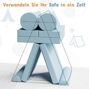 Дитяче ігрове диван-крісло, 15-ти частинний модульний диванчик для дітей, з сертифікатом Oeko-Tex 100, з м'якого велюру (блакитний)