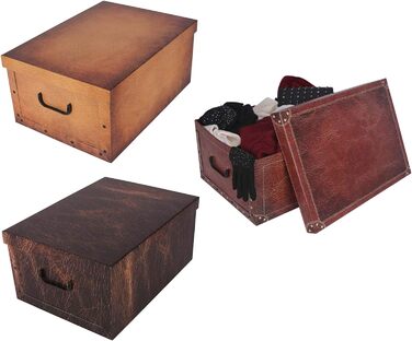 Предмети XL 45-літрові декоративні ящики, коробки для організації, штабельні коробки з кришками та ручками, 51 x 37 x 24 см шкіра світла, темна, червона, 3