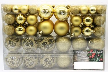 Подарунковий набір з 101 предмета, Різдвяна куля, сердечко, куля зі сніжинкою, ялинкове мереживо зі 100 металевими гачками, Підвіска, ялинкові прикраси, Різдво (золото)