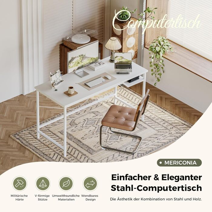 Комп'ютерний стіл Mericonia 120 см, ігровий стіл для невеликих приміщень, білий стіл для дому та офісу, стіл для студентів 120x60 см