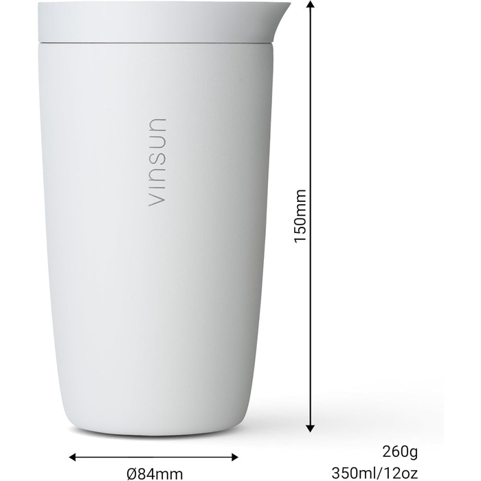 Термокружка VINSUN 350 мл з нержавіючої сталі, подвійні стінки, Quick Press, для кави та інших напоїв