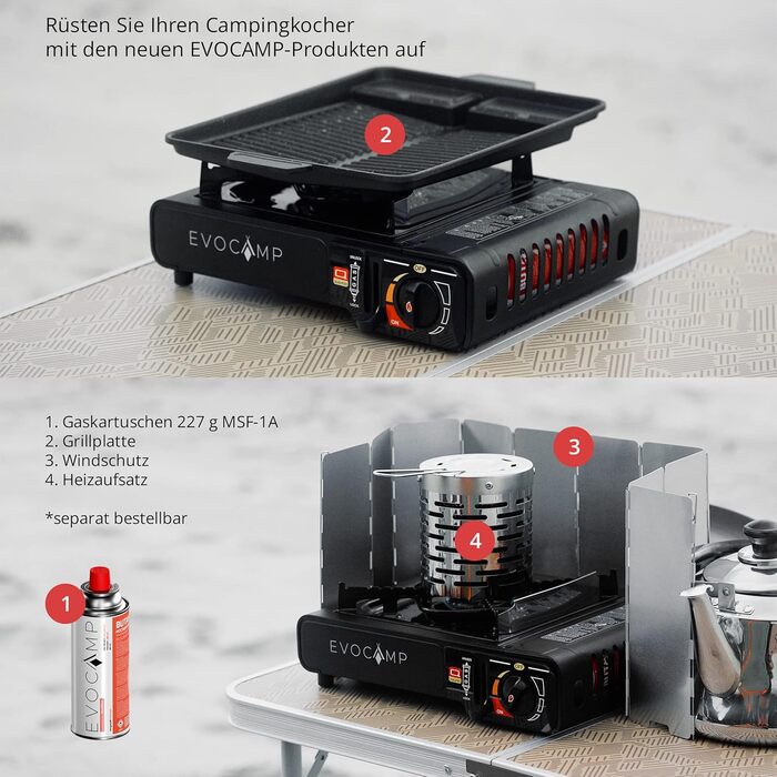 Газовий намет 1-flammig з Piezozündung, туристичний газовий балончик MSF-1a 227 g, туристичний намет з кейсом - ідеально для відпочинку на природі (1-flammiger газовий балончик + 4 газових картриджів)