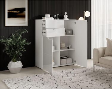 Комод Stella Trading SPICE High Gloss White - сучасний сервант, багато місця для зберігання, 50x80x40 см