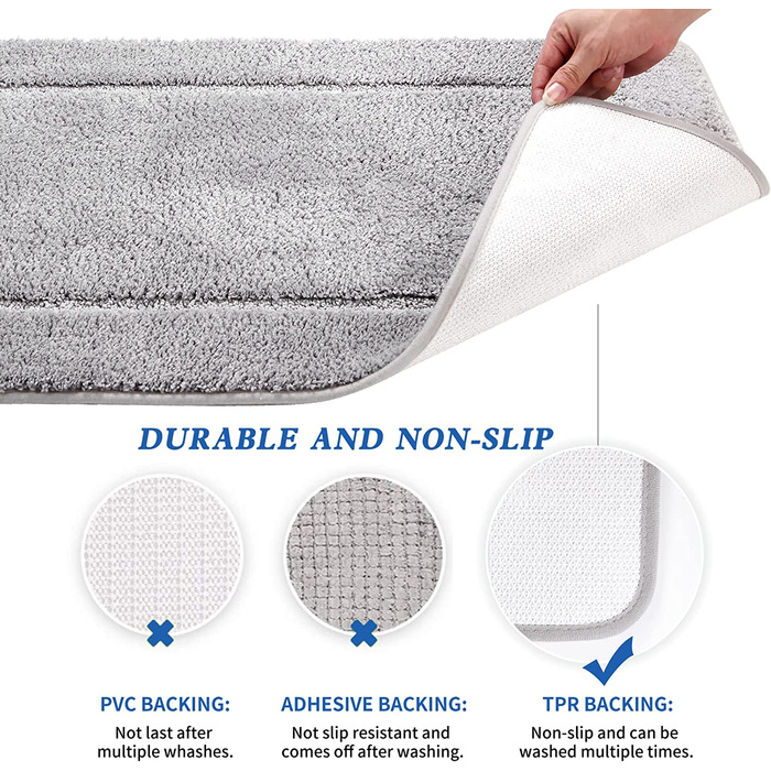 Набір з 2 килимків для ванної SOANNY, м'який нековзний килимок для ванної з мікрофібри високої щільності, килимок для ванної 53x86 см і килимок для унітазу 50x50 см, килимок для душа(60x90 см, сірий)