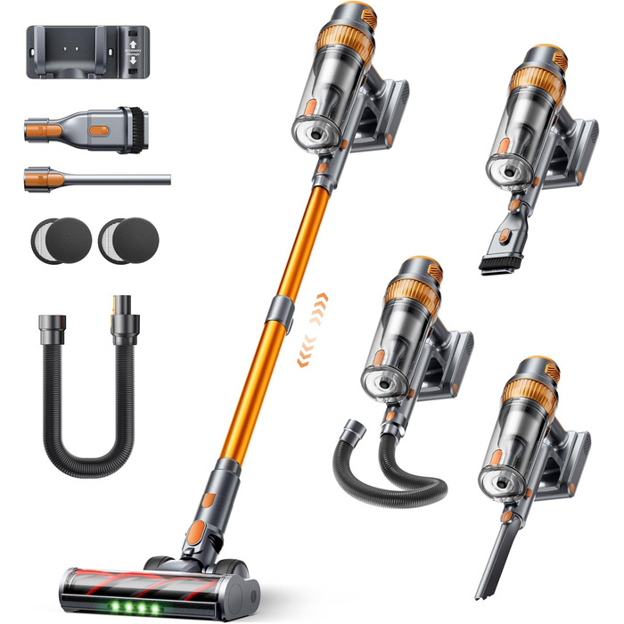 SMOTURE VAC04 Бездротовий акумуляторний пилосос, 50 000 Па потужність всмоктування, 65 хвилин роботи, самостійна підставка, гнучкий шланг, антизаплутувальна щітка, док-станція для зарядки, видалення шерсті тварин, килимів та твердих поверхонь