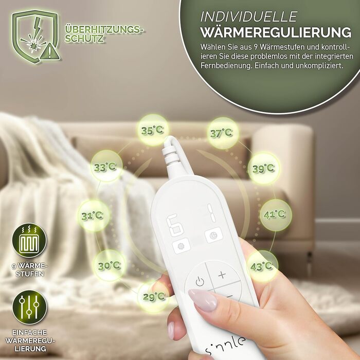 Електрична гріюча ковдра 200x180 см з таймером та 9 рівнями нагріву | Ковдра електрична для ліжка та дивану | Бежева