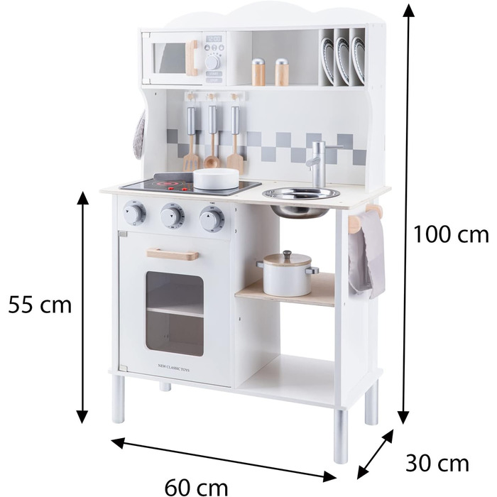 Новий Classic Toys 11065 Сучасний кухонний куточок з варильною поверхнею, багатокольоровий (білий)