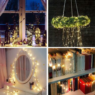 Ланцюжок прикрас з LED-лампочками, 100 LED, 10 м, 8 режимів, пульт дистанційного керування, таймер, теплий білий, диммування, акумуляторний, водонепроникний, для святкування Різдва