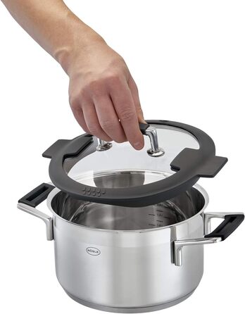 Набір каструль Rösele Silence Pro 5 предметів: універсальний набір з 3 каструль, 1 казанок та 1 сотейник, нержавіюча сталь 18/10, скляні кришки, внутрішня шкала, підходить для індукційних плит та мийки посуду