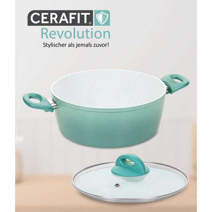 Набір каструль Cerafit Revolution Pot Deluxe 12 шт., скляна кришка, вставка Viles, керамічна сковорода з антипригарним покриттям, знімна ручка, всі типи плити індукційні