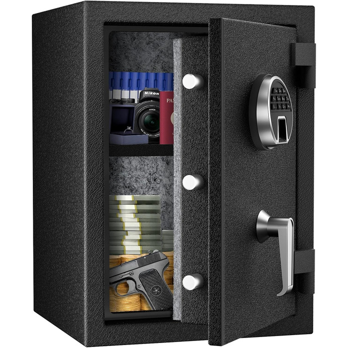 Biometричний сейф WASJOYE з захистом від вогню: відбиток пальця, цифрова клавіатура, USB-зарядка, 40L, для дому, офісу, готелю