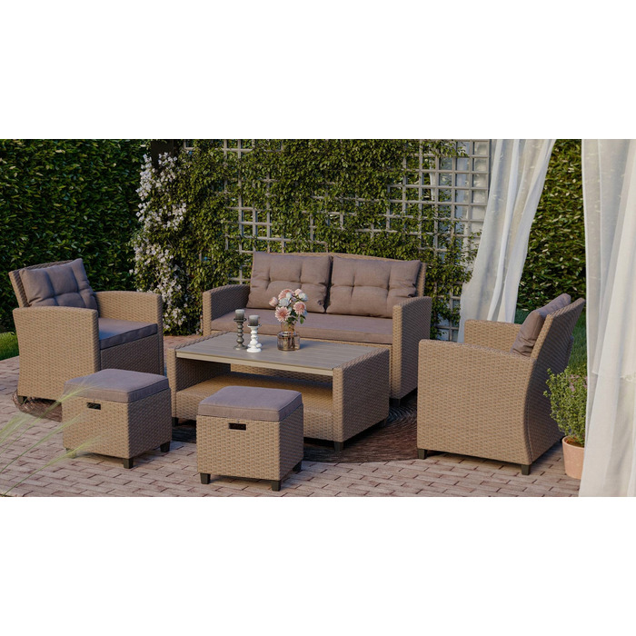 Комплект садових меблів з техноротанга Di Volio Firenze DV-016GF, бежевий, 6 предметів
