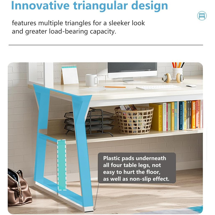 Комп'ютерний стіл 80 x 50 см з полицями, білий та світло-бежевий для дому та офісу