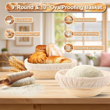 Набір для приготування закваски (12 шт.), 23,5см & 25,4см: корзини для бродіння, скляна тара для закваски, лопатки та мішалки для тіста. Ідеально для початківців