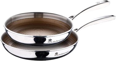 Набір сковорідок MasterPRO GIRO (20 см + 24 см) з 3-шаровим покриттям ILAG, нержавіючі ручки, індукційне дно, сумісний з духовкою, без PFAS/PFOA/PTFE, стійкий до подряпин, вафельна структура