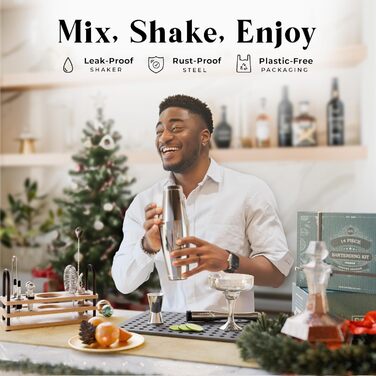 Набір для бармена Bare Barrel Pro: 14 предметів, Boston Shaker, стійка, рецепти, 28oz, професійний