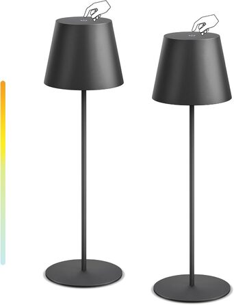 Набір з 2 LED-лампах настільних бездротових, акумуляторні USB-C, диммування, сенсорне керування, для вулиці, для ресторану, кемпінгу, бару, тераси (чорний)