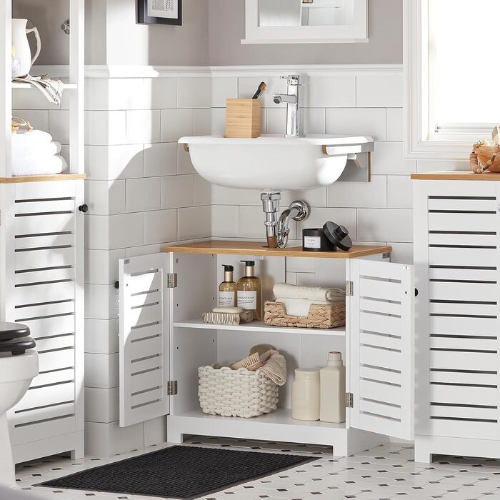 Тумбочка під раковину SoBuy 60 см, шафка для ванної кімнати з регульованою полицею, набір меблів для маленької ванної кімнати 60x59x30 см, BZR40-W