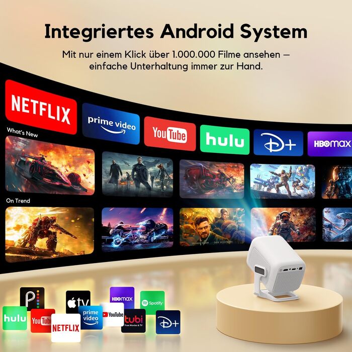 Smart проєктор AKIYO O4 з WiFi 6, Bluetooth 5.4, 4K, HDMI, USB, підтримкою PS5, автофокусом та автотрапецеїдною корекцією