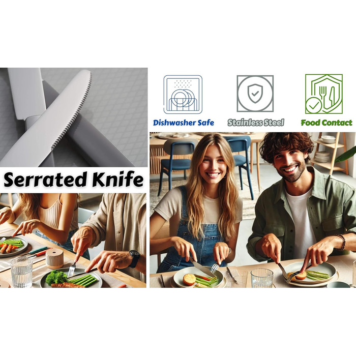 EXZACT Набір столових приборів 24 шт. з нержавіючої сталі, з ручками з заклепками/Столові прибори в ретро-стилі - 6 виделок, 6 ножів, 6 ложок, 6 чайних ложок - Рожевий