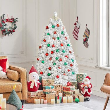 Штучна ялинка Yaheetech зі снігом 183 см (діаметр 120 см), 820 гілок, з металевим підставкою, швидкий монтаж, розкладний механізм для ялинки на Різдво